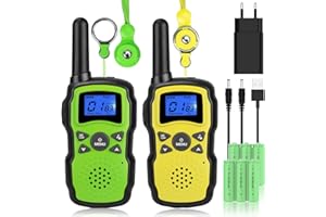 Wishouse Talkie Walkie Enfants Rechargeable avec PMR 446 MHz Chargeur USB Talkie-Walkie Fille Garçon avec Longes de Lampe de Poche Camping Aventure Jouets Cadeau d'anniversaire de Noël
