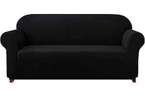 subrtex 1-Piece Stretch Sofa Cover Spandex Jacquard Fabric Slipcovers for Couch, Armchair (Loveseat, Black)