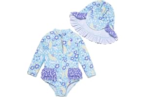 Mazuliso Baby Bambina UPF50+ Costume da Bagno Intero Maniche Lunga con Cerniera e Cappello