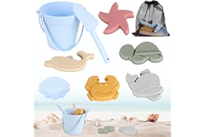 HIULLEN Juego de 8 Juguetes de Arena de Silicona, Juego de Juguetes de Arena para Playa, Caja de Arena con Cubo, Pala y Bolsa de Almacenamiento, para niños, jardín, Viajes, Exterior y Regalos (Azul)