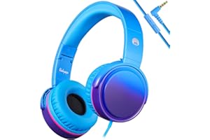 RockPapa Cuffie per Bambini, 982 Pieghevoli Cuffie con Filo, Cuffie On-Ear con Microfono, Cavo Jack 3.5 mm da 1.5 m, Cuffie Regolabili per Smartphone/Tablet/ Mp3, Blu