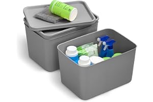 Iris Ohyama, SNL-MD zestaw 4 plastikowych pudełek do przechowywania z pokrywką, do kuchni, łazienki, sypialni, szafy, biura, solidna i trwała organizacja, SNL-MD