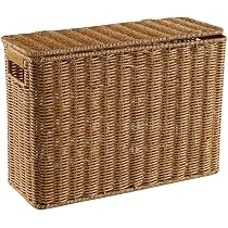 Seagrass Storage Basket With Lid - Woven Rectangular Bin For Office, Bedroom, Bathroom Organization