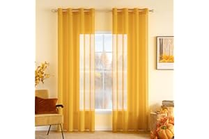 MIULEE Cortinas de Lino Cruzada Visillo Color Puro Translucido de Dormitorio Moderno Decoracion Transparente para Ventana Sala Cuarto Dormitorio Comedor Cocina Salón 2 Hojas 140x245cm Amarillo
