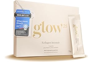 ‎GLOW25 Glow25® Kollagen Intensiv [30 Sticks] – mit Tripeptiden, Vitamin C, Zink und Biotin – Premium Marine Collagen Hydrolysat – Peptide Typ 1 und 3 – Gute Löslichkeit