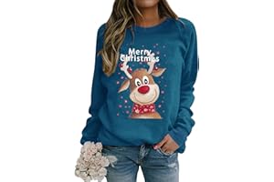 Dresswel Christmas Jumper Women's Merry Christmas Sweatshirt Funny Rudolph Reindeer Print Cotton Christmas Xmas Jumper Christmas Jumper Teenager Girls