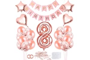 BLUELVES 8 Jahre Geburtstag Mädchen, 8 Geburtstag Mädchen Rosegold, Luftballon 8 Geburtstag Mädchen, Geburtstagsdeko 8 Happy Birthday Banner, Konfetti 8 Geburtstag, Geburtstagsdeko Rosegold