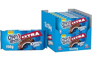 Chips Ahoy! Extra Oreo Creme Galletas Cookies de Cacao con Pepitas de Chocolate con Leche y Relleno de Crema de Oreo Sabor Vainilla 182g - Pack de 12
