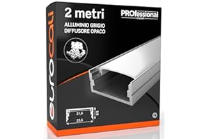 Eurocali 1x Profilo da 2 metri (2mt) in Alluminio grigio per Strisce LED Schermatura Opaca ingombro max striscia led 21.5mm - 23.5 x 9.8