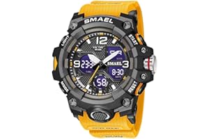 SMAEL Men's Watches Military Outdoor Waterproof Sports Wrist Watch Date Multi Function LED Alarm Stopwatch, Digital Watches for Mens, Orange, Large Face, Digital