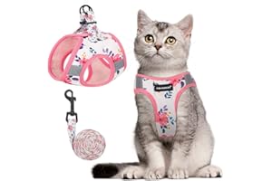 FAYOGOO Cat Harness and Lead Set, Cat Harness for Walking Escape Proof, Adjustable Cat Lead and Harness Set Lifetime Replacement, Kitten Harness Easy Control Breathable Cat Leash with Reflective Strip