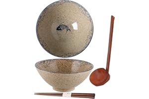 TUYINES Zestaw miseczek na ramen japońska ceramika Miska na ramen z łyżeczką 1200ml Miseczka miedziana Miseczka na płatki śniadaniowe Miseczka na sałatę