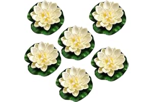 MECCTUCK Lot de 6 nénuphars artificiels flottants - Plantes de bassin artificielles - Nénuphars artificiels - Décoration d'étang flottante pour aquarium, terrasse, jardin, étang
