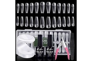 RECHOO Rehoo Tips per Unghie in Gel Set, 500pcs Unghie Finte con Mini Lampada Uv, Colla Da 16ml per Estensioni Delle Unghie, Base per il Design Delle Unghie
