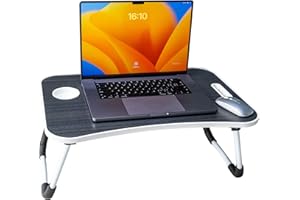 HOFLERA Laptop Desk, Laptop Bed Table with Foldable Legs & Cup Slot, Reading Holder Notebook Stand Breakfast Bed Tray Book Holder for Sofa, Bed, Terrace, Balcony (Black-5)