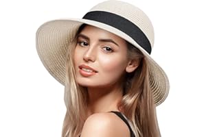 VIFUUR Chapeau de Soleil Femme D'ombrage Chapeau D'été Large Bord Plage Chapeau de Paille Emballable UPF UV Pliable Voyage