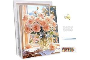 NEWENMO Flower Arrangement Paint by Numbers for Adults with Frame,Pink Flowers Paint by Numbers Kits,DIY Oil Painting Kit,Arts and Crafts Kit Acrylic Pigment Drawing Paintwork for Home Decor 30x40cm