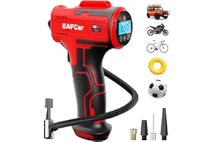 EAFCar Cordless Tyre Inflator Air Compressor,150PSI Electric Digital Display Portable Automatic Tyre Pump with LED Light & 3 Nozzle for Car, Motorcycle, Bike, Ball