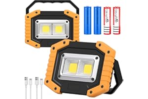 GAOEEIN 2pcs 30W Faretto LED Batteria Faro LED Ricaricabile IP65 Impermeabili Portatile Luci da Lavoro Lampade Emergenza per Cortile, Garage, Pesca, Lavoro All'aperto