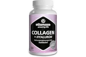 ‎VITAMAZE - AMAZING LIFE Collagen Kapseln hochdosiert + Hyaluron-Säure + Chondroitin + Lysin, 600 mg reines Kollagen Hydrolysat pro Tag, 60 Kapseln für 1 Monat, Bioaktiv & ohne Zusätze, Made in Germany