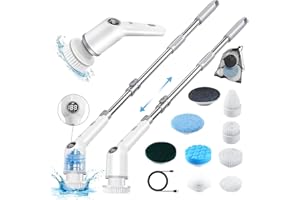 QUILTED NORTHERN Elektrische Reinigungsbürste, 3 Geschwindigkeiten Reinigungsbürste Elektrisch mit 9 Bürsten, Verstellbarer Griff, IPX8 Kabellos Fugenreiniger Elektrisch für Bad, Küche, Boden, Auto