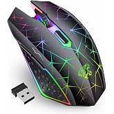 Uiosmuph V7 Wireless Gaming Mouse, 2400DPI Rechargeable Silent Mouse, Black | 2.4G, 3 DPI (1000/1600/2400), Ergonomic, 6 butt