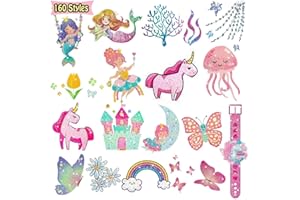 Leesgel Glitter Tattoos for Girls, 160 Styles Glitter Tattoos for Kids Party Bag Fillers, Fake Transfer Tattoo Stickers for Boys Girls Games Toys Birthday Halloween Decorations Supplies