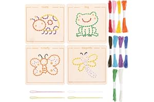 GIUGIO Montessori - Kit di gioco di filo con 4 animali, kit di ricamo per principianti con filo per bambini da 3 anni (insetti)