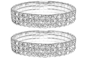 Clyhon 2 Stücke Funkeln Diamant Fußkettchen für Frauen, Elastischer Kristall Silber-Ton Funkelnde Charm Fuß Schmuck Armreif,Bling Glänzende Strass Braut Tennis Armband Geschenk Teenager Mädchen