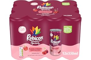 Rubicon Spring 12 Pack Black Cherry Raspberry, Sparkling Spring Water with Real Fruit Juice & Natural Flavours, , Only 9 Calories - 12 x 330ml Multipack Cans