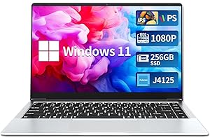 DARYUKUM Ordinateur Portable 14 Pouces, PC Portable Celeron J4125 processeur Win11 Pro, Laptop 8Go LPDDR4 256Go SSD ROM, Mini HDMI USB 3.0 2.0 WiFi Bluetooth 5.0 Argent Ordinateur PC Fin et léger