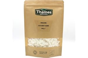 Organic Coconut Chips - Unsweetened, High Fibre, Raw, Vegan, GMO-Free, Certified Organic - No Additives or Preservatives - Nutritious and Delicious, Perfect Snack - Thames Organic 100g