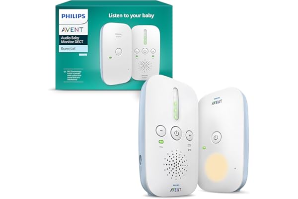 Philips Avent DECT - Écoute-bébé audio bidirectionnel, sans interférence, portée de 330 mètres, autonomie de 24 heures, mode Smart ECO, veilleuse, SCD503/26