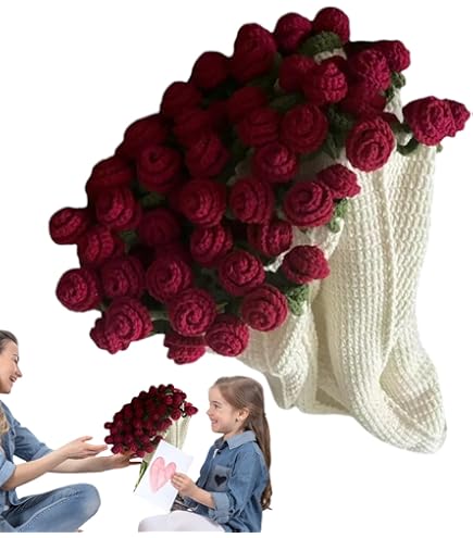 Iyoimono Häkeldecke Blumenstrauß - Handgestrickte Rosen Decke 110x110cm