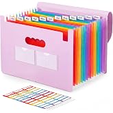 Diboniur A4 File Folder, 12 Pockets Accordion Folder, Purple | Document Organizer with 36 Adhesive Labels for Quick Sorting a