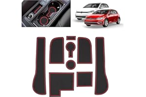 BSTW Tapis Anti-dérapant pour VW Golf 7 7.5 2013-2019 – Tapis en Caoutchouc Original pour Console Centrale, Porte-gobelets, Fente de Porte, Compatible avec VW Golf 7 GTD GTI GTE R (Rouge)