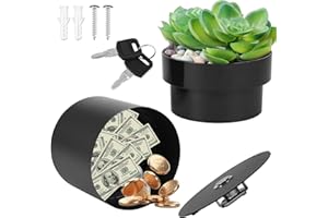 KTCINA Cassaforte a forma di vaso di fiori, cassaforte nascosta con serratura a chiave, cassaforte mimetica, per nascondere denaro e oggetti di valore piante non incluse (nero)