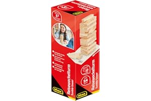 Idena 40088 - Gra podróżna Wackelturm drewniana gra zręcznościowa z 54 klockami i torbą do przechowywania, ok. 5 x 5 x 15 cm duża wieża do układania