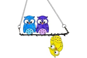 PEPOYO AI Hibou multicolore sur un fil métallique - Décoration de fenêtre suspendue - Attrape-soleil - Attrape-soleil - Attrape-soleil - Pour fenêtre