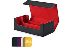 UAONO Pudełka do przechowywania kart kolekcjonerskich na 1200+ kart, Premium Magnetic Deck Box, skórzane etui ze ściankami działowymi, do kart TCG MTG YuGiOh (czarne i czerwone)