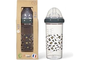 Le Biberon Français - Biberon Anti-Coliques Premium 6 Mois et Plus - Biberon 360ml à Col Large - Léger et Durable - Tétine à 3 Vitesses en Silicone Pur - BPA, BPS, BPF Free