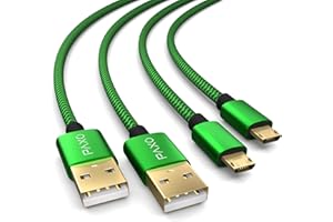 PAXO 2 x PS4 Controller Charging Cable, 4 m Cable for Playstation 4, Sony PS4, PS4 Slim, Microsoft Xbox One Controllers, Micro USB Charging Cable, Green/Black