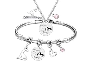 LOCCY Horse Bracelet for Girls, Horse Gifts for Girls, 26 Initial Letters Horse Pendant Necklace Jewellery, Silver Girls and Horse Necklace for Girls, Horsey Things for Girls Horse Lovers