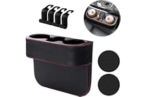 Resszo Porte Gobelet Voiture, Cuir PU Remplisseur D'espace de Siège +4 Pièces Appuie-tête Crochets Voiture+2 Dessous de Verre, Boîte de Rangement de Siège Avants pour Téléphones Portables (Noir)