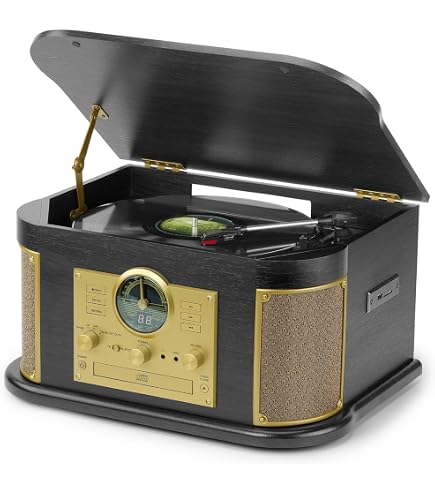 Tourne-Disque Stéréo - Britz - 50W- 33/45/78 Tours - Lecteur CD/Casette, USB SD/Bluetooth Radio FM/Look Retro, Ampoule Tourne-Disque Stéréo - Britz - 50W- 33/45/78 Tours - Lecteur CD/Casette, USB SD/Bluetooth Radio FM/Look Retro, Ampoule