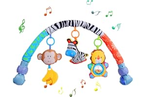 YUSVWKJ Baby Arch Pram Toys for Babies 0-6 Months with Rattle/Squeak Musical Sensory Hanging Crib Arch Mobile Toys for Newborn Infant Boys & Girls