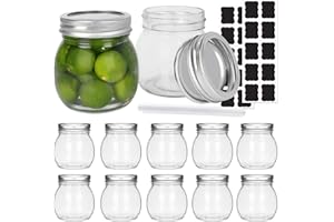 SHIZAK 10 oz Glass Mason Jars, 12 Pack 300 ml Canning Jars with Regular Mouth Lids, Glass Jars Storage Containers for Overnight Oats, Jam, Jelly, Honey, Beans, Spice
