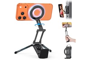 OMOTON Aluminium Magnetisches Handy Stativ, 360° Drehbar Selfie Stick Stativ für MagSafe, 4in1 Verstellbare Handyhalterung für iPhone 17/16/15/14 Pro Max Air, für Fitnessstudio, Video, Vlog, Schwarz