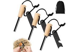 Vegena Set med 3 eldstål utomhus, brandsten överlevnad för Bushcraft, magnesiumstång brandstartare med handgjort trähandtag