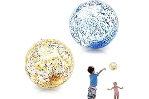 MALOUSUN 2 Pièces Ballon De Plage Gonflabl,Ballon Paillette,BallonEnfant Exterieur,Ballons Piscine,Ballons Plage Gonflable Piscine Transparent,Gros Gonflables Pour Activités Extérieures